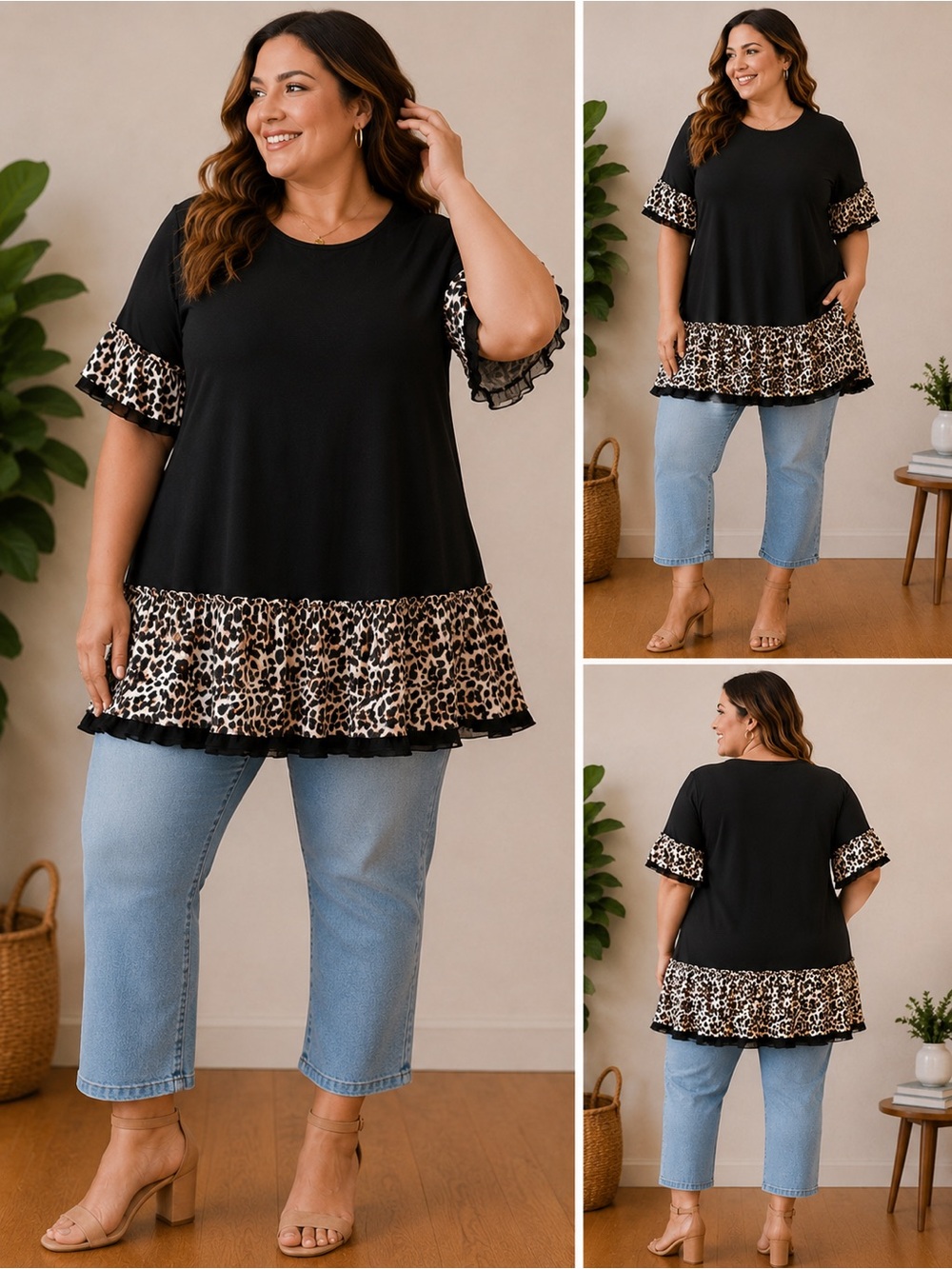 Leopard Print Tunic Blouse | 1X | Flowy & Stretchy